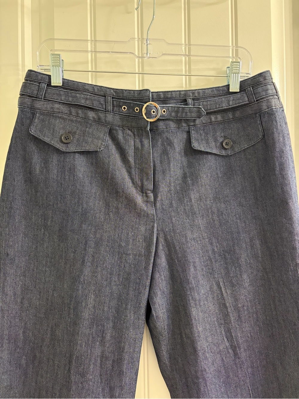 Larry Levine Navy Stretch Wide-Leg Denim Pants with Belt Sz 12 Casual Y2K Chic - Picture 4 of 9